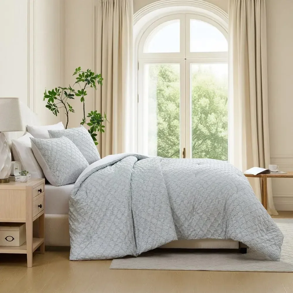Jennifer Adams King Comforter Set 3 Piece Blue 3-piece Yarn Dyed Comforter Set